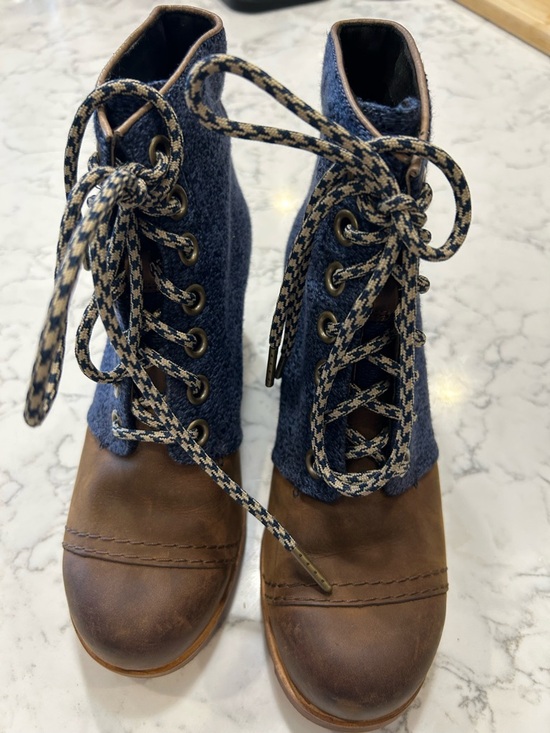 Sorel Women’s Lexie Wedge Ankle Bootie Leather & Canvas Shoe Size 7 - Picture 3 of 10